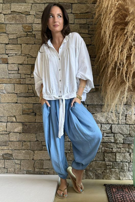 Basso Tie Smock Blouse White /12=